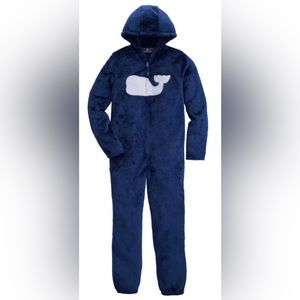 Vineyard Vines Kids High-Loft Whale Hooded One Piece Pajamas Blue
